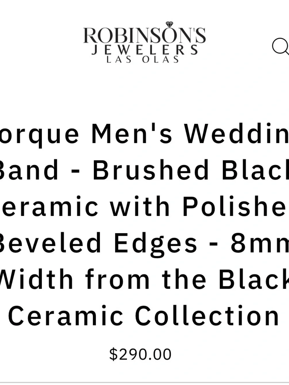Torque Brushed Black Ceramic Men's Wedding Band - 8mm (Size 10)